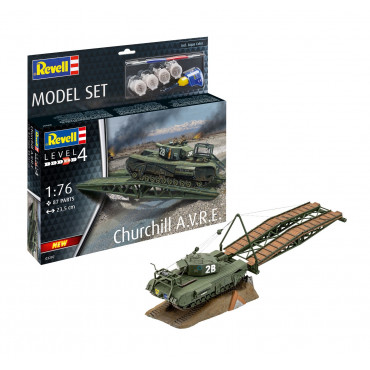 KIT PARA MONTAR REVELL MODEL SET CHURCHILL A.V.R.E. 1/76 87 PEÇAS COMPLETO COM TINTAS COLA E PINCEL REV 63297